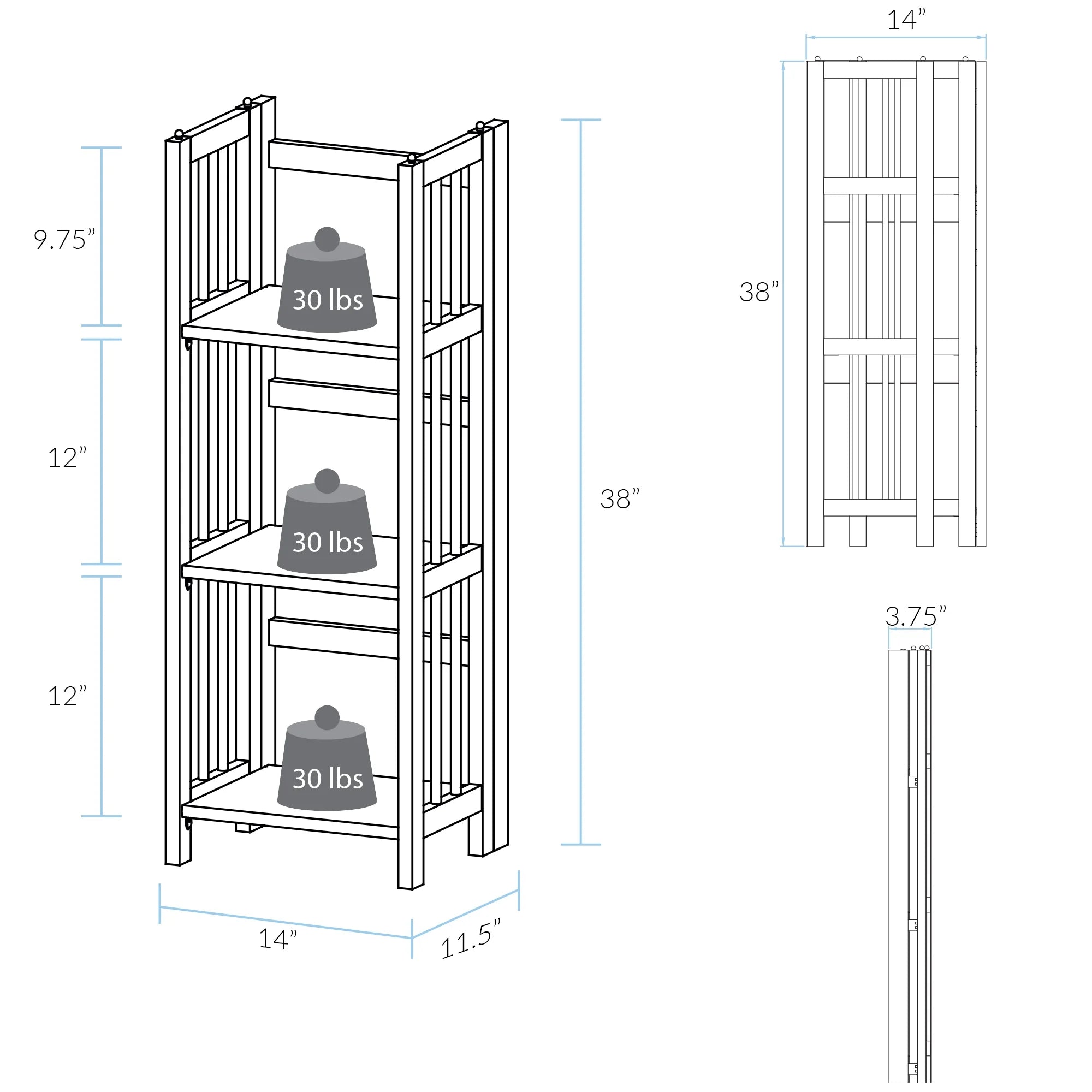 3 Shelf 14 Inch Folding Office Furniture Wood Bookcase, Mahogany
