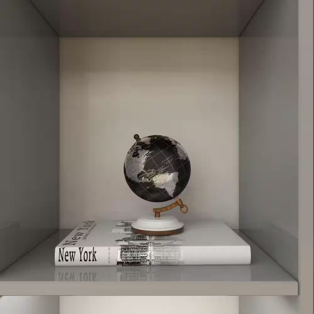 7 In. Black Plastic Decorative Globe with Marble Base