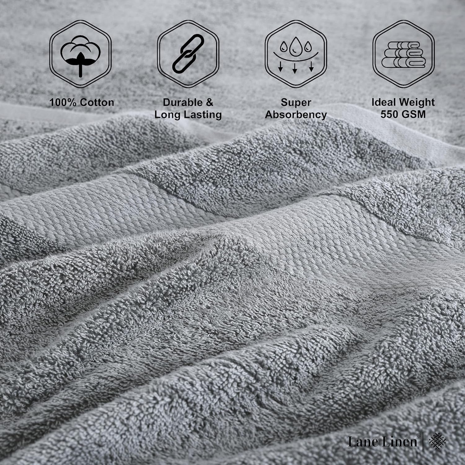 16 PC Luxury Grey Cotton Bath Towel Set - Highly Absorbent Bath, Hand and Wash Towels