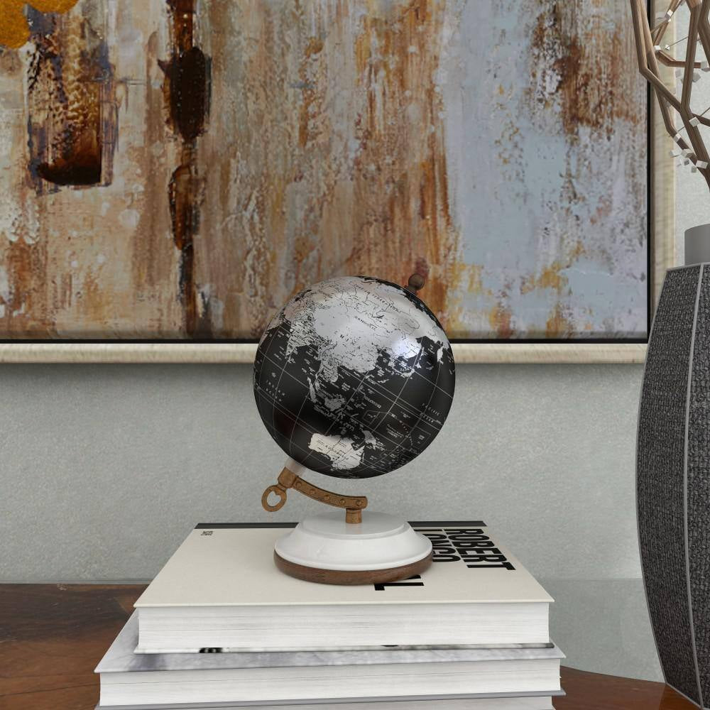 7 In. Black Plastic Decorative Globe with Marble Base