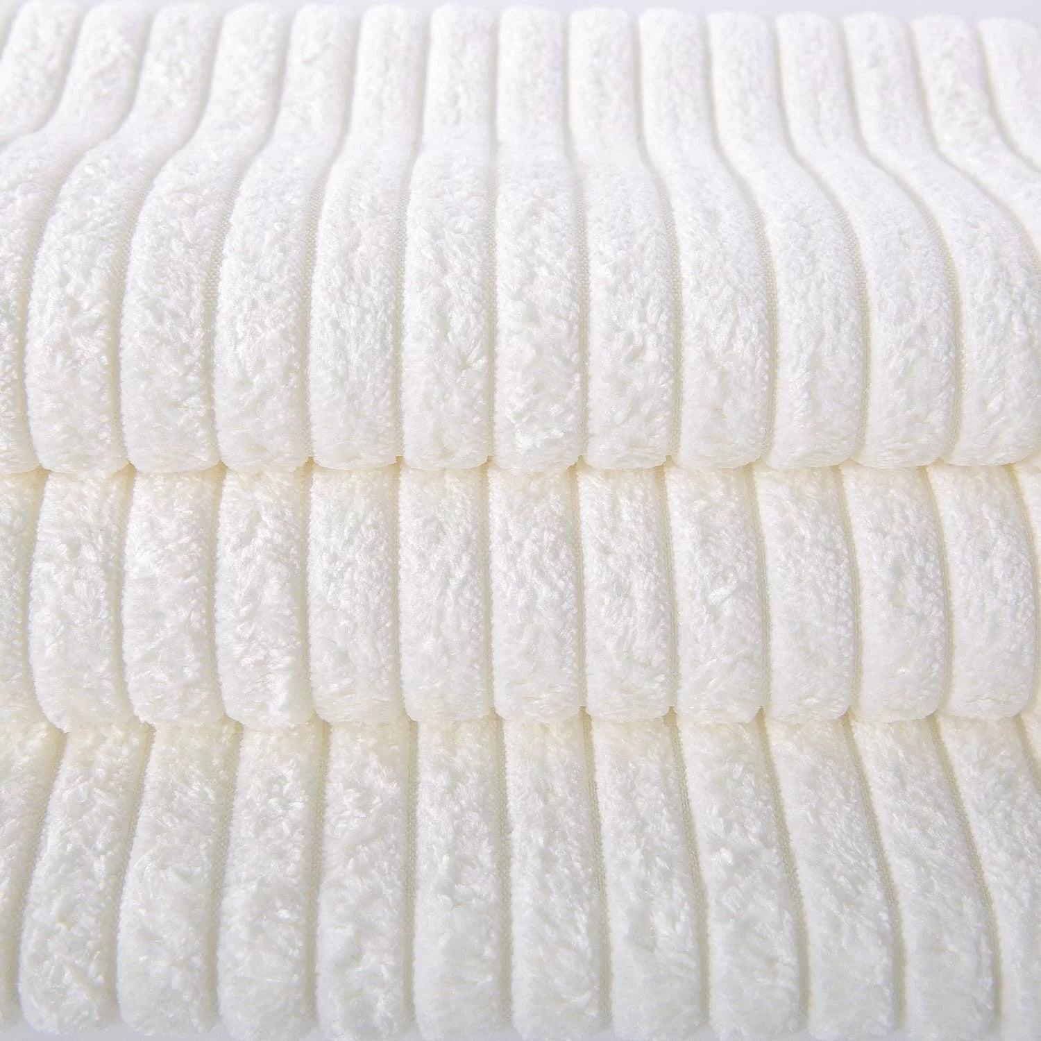 Fluffy Corduroy Velvet Solid Color Suqare Cusion Accent Decorative Throw Pillow for Couch, 18" X 18", White, 2 Pack