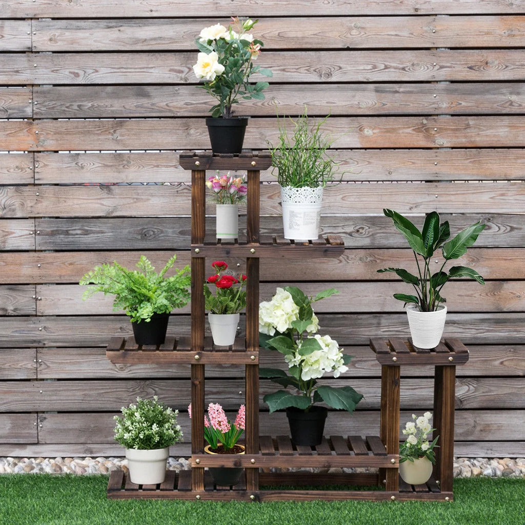 Outdoor Wooden Plant Flower Display Stand 6 Wood Shelf Storage Rack Garden