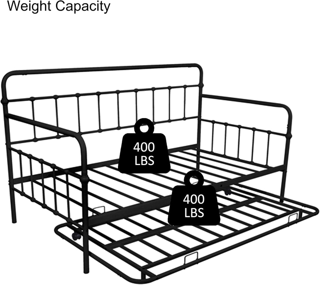 Twin Size Metal Frame Daybed with Trundle,Heavy Duty Steel Slat Support Saving Space Bed Sofa,Bedroom Living Room Furniture for Guest,No Spring Box Needed Black