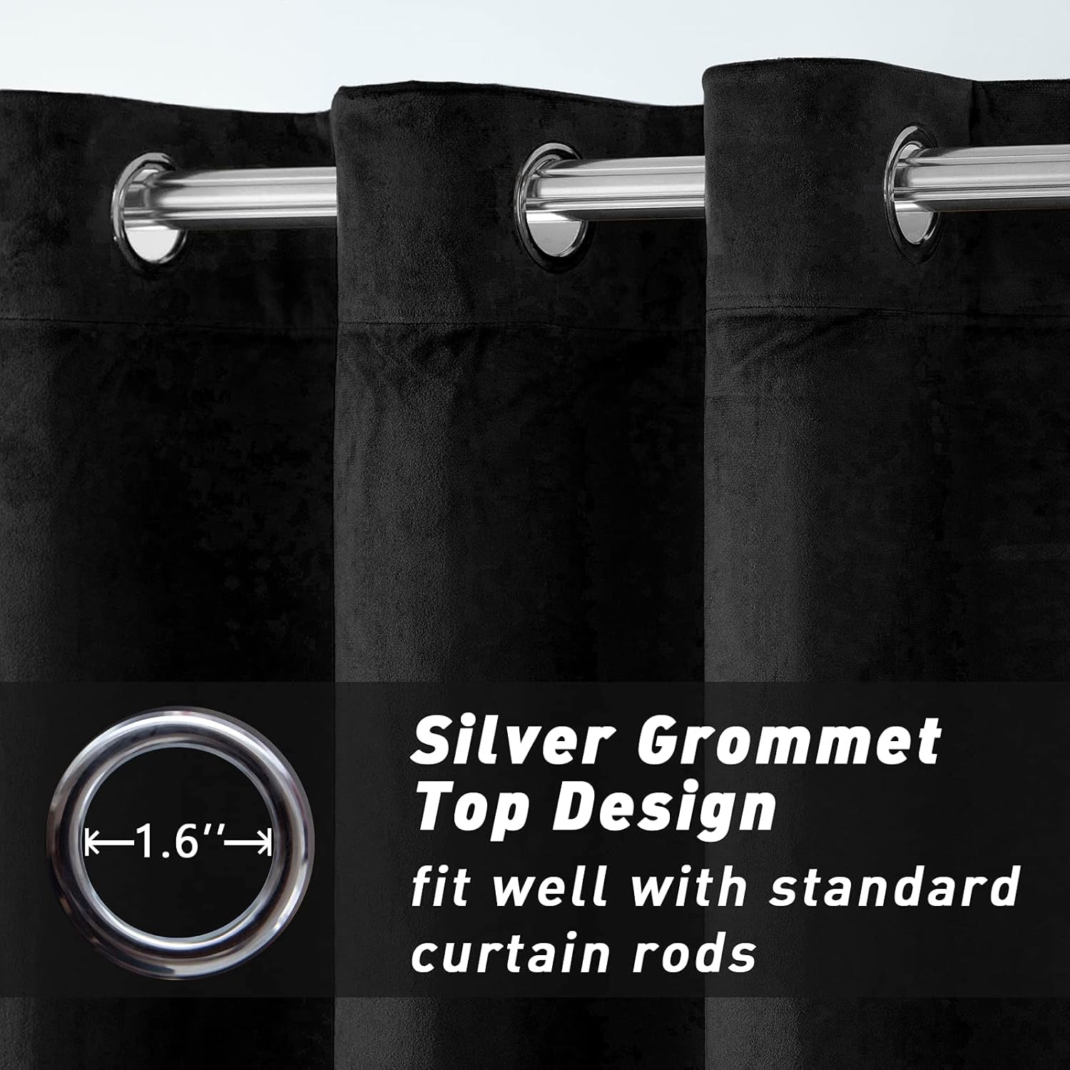 Curtains Thermal 100% Blackout Velvet Curtain 52X96Inches.Three Layers of Fabric Set of 2Panels Window Curtains?Black