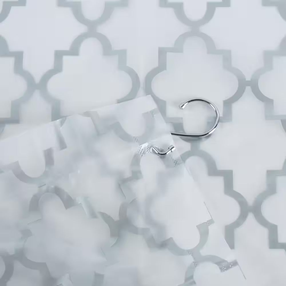 71 In. W X 71 In. White/Grey Windsor Peva Shower Curtain