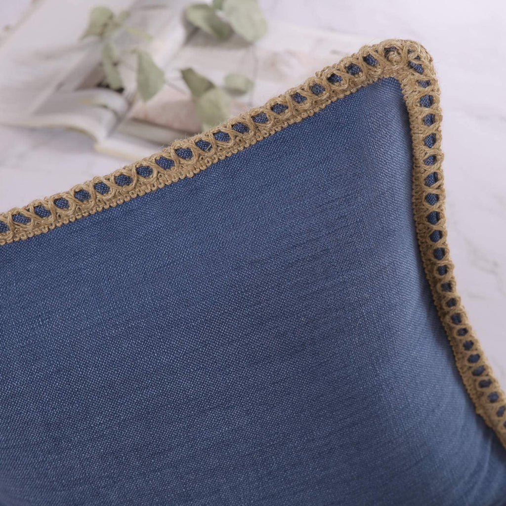 Linen Trimmed Farmhouse Series Decorative Throw Pillow, 12" X 20", Blue, 1 Pack