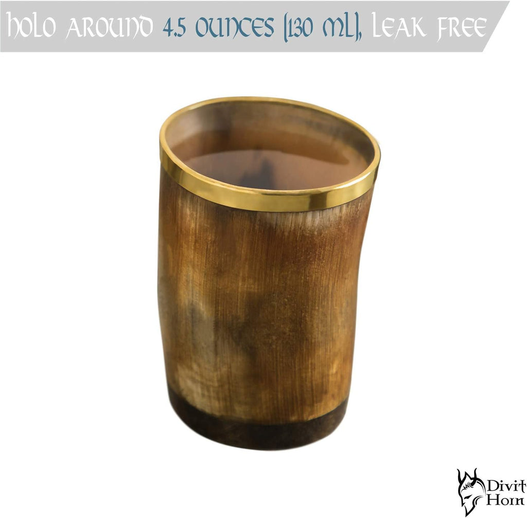Divit Genuine Viking Drinking Horn Mug | Authentic Medieval Beer Horn Tankard | 24Oz Capacity Horn Cup/Stein. (Brown Shot Glass, Polished (Set of 6))