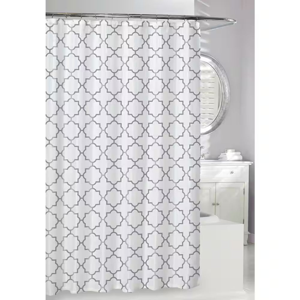 71 In. W X 71 In. White/Grey Windsor Peva Shower Curtain