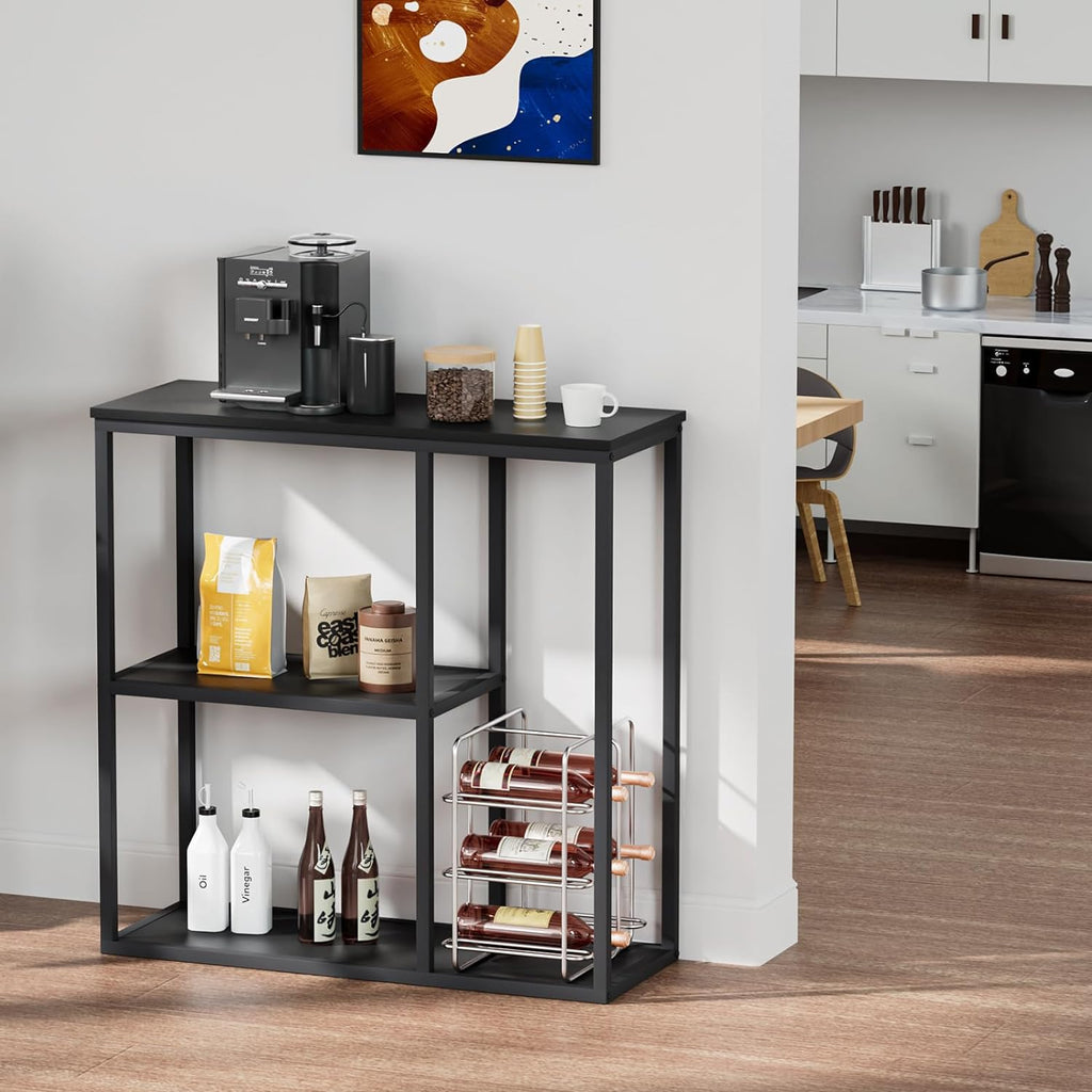 Console Table, 12'' Narrow Entryway Table for Living Room, 31.5'' X 31.5'' Black Industrial Sofa Table with 3-Tier Storage Shelves for Corridor, Hallway, Black