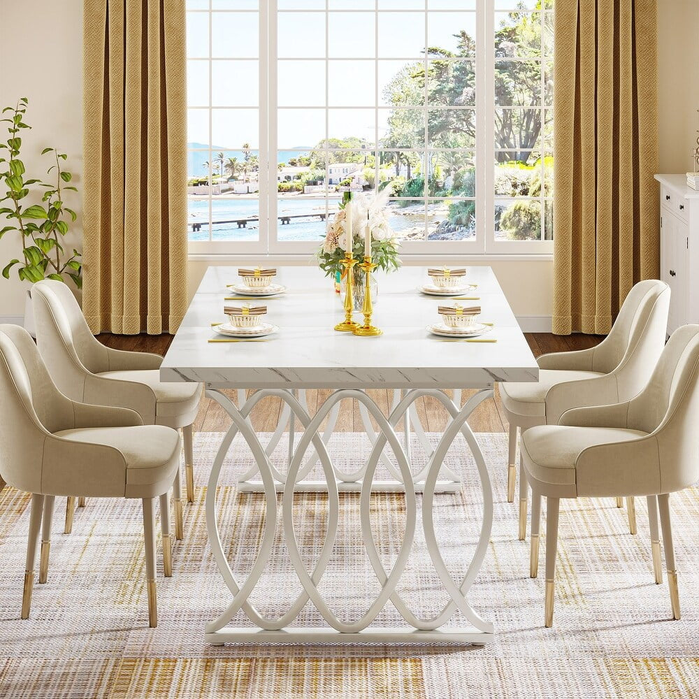 Modern 63 in Rectangle Geometric Legs Dining Table, White