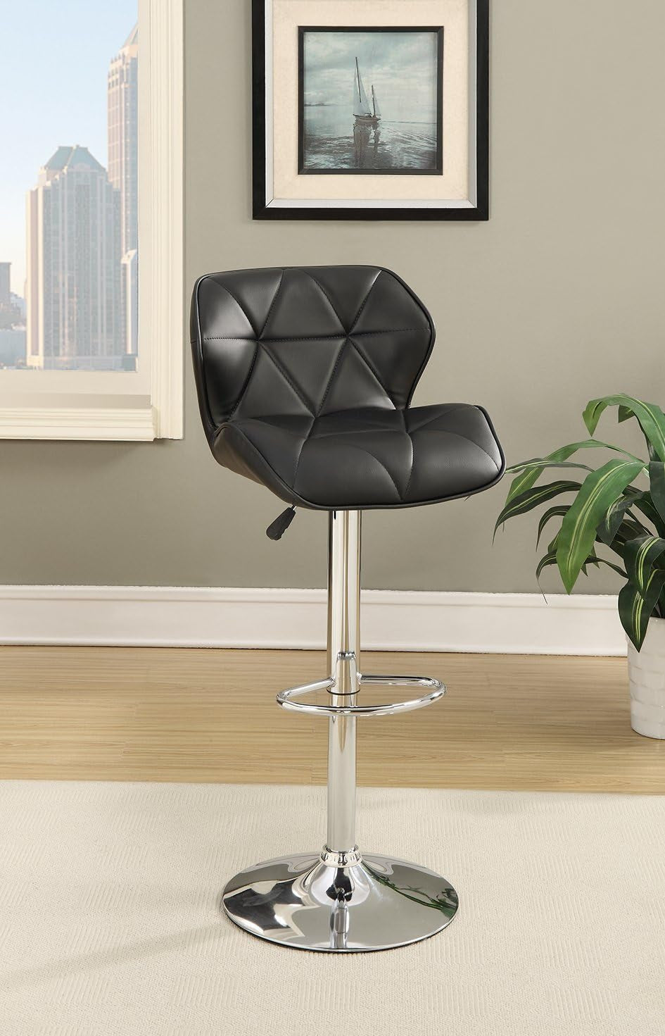Bobkona Frances Set of Two Adjustable PU Bar Stool in Black