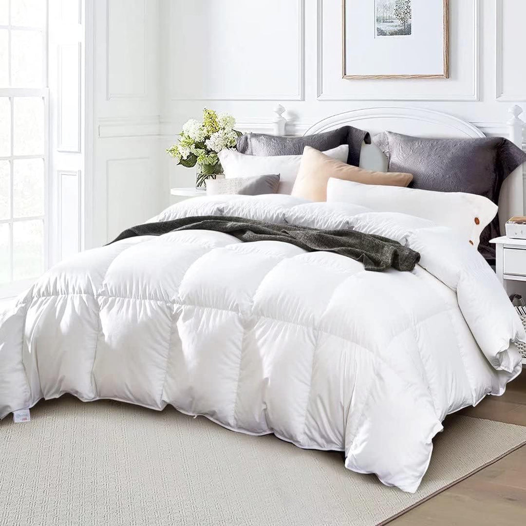 King Size down Comforter - All Season Duvet Insert with Medium Warmth, Soft and Noiseless Cover,8 Corner Tabs, and Machine Washable - White