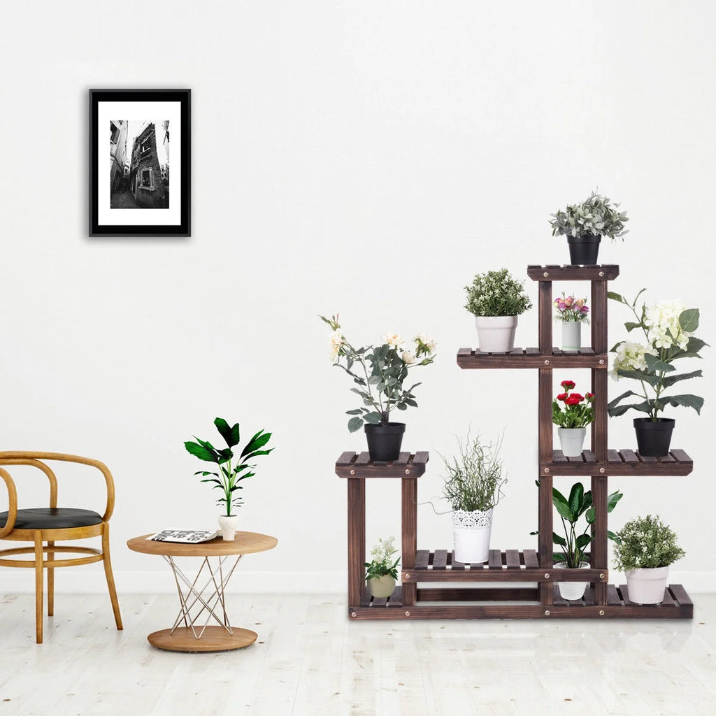 Outdoor Wooden Plant Flower Display Stand 6 Wood Shelf Storage Rack Garden