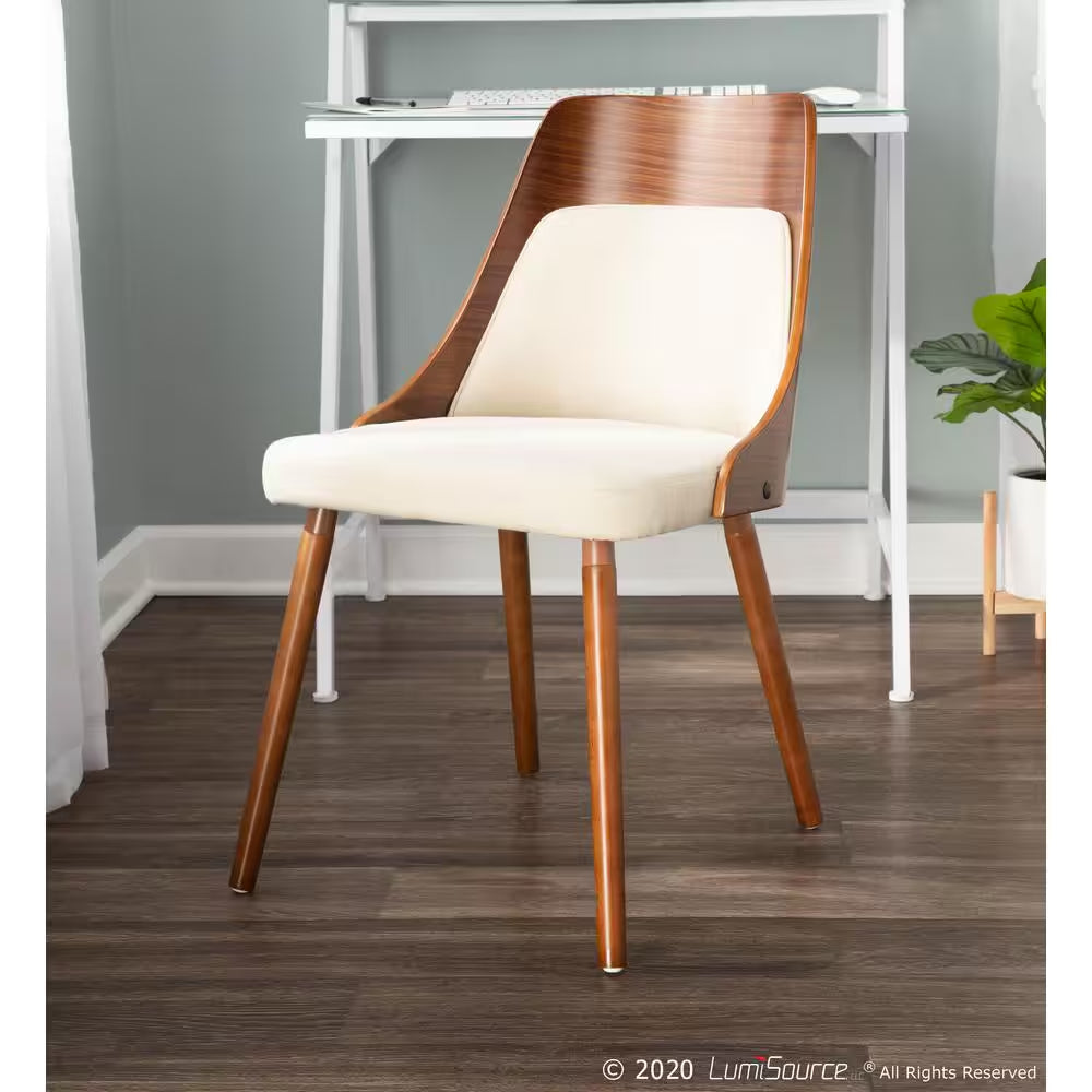 Anabelle Mid-Century Walnut and Cream Modern Dining Chair