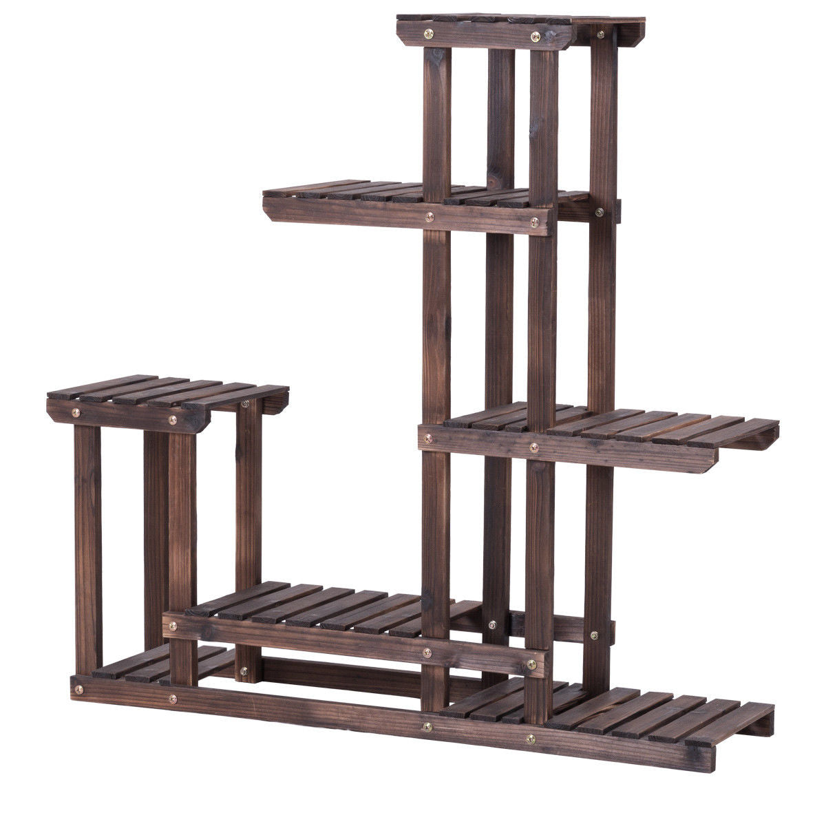 Outdoor Wooden Plant Flower Display Stand 6 Wood Shelf Storage Rack Garden