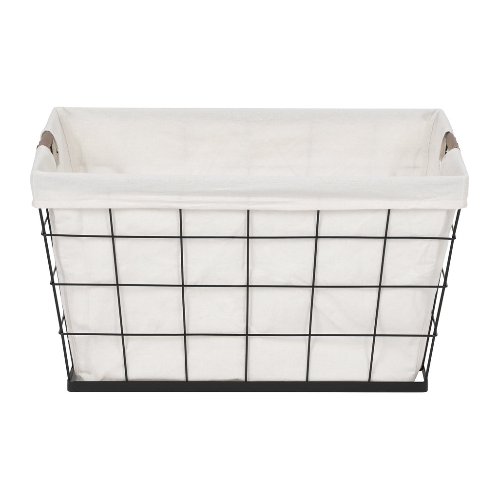 60L Rectangular Steel Wire Laundry Basket with Removable Cotton Blend Liner for Adult, Black & Natural