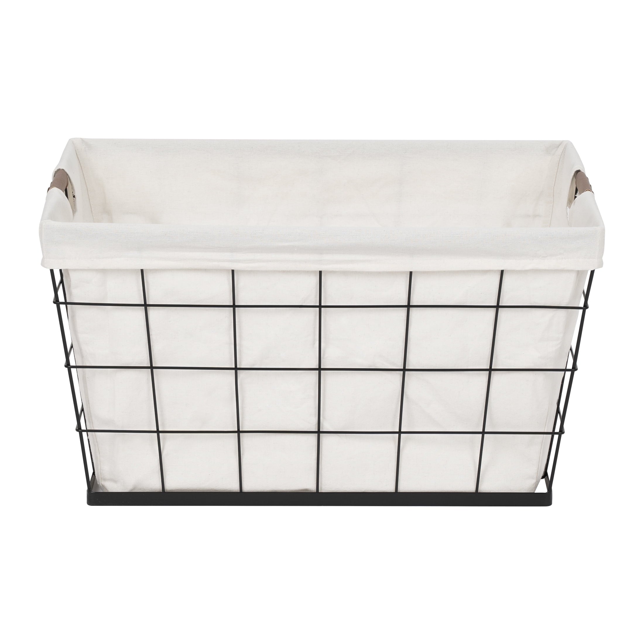 60L Rectangular Steel Wire Laundry Basket with Removable Cotton Blend Liner for Adult, Black & Natural