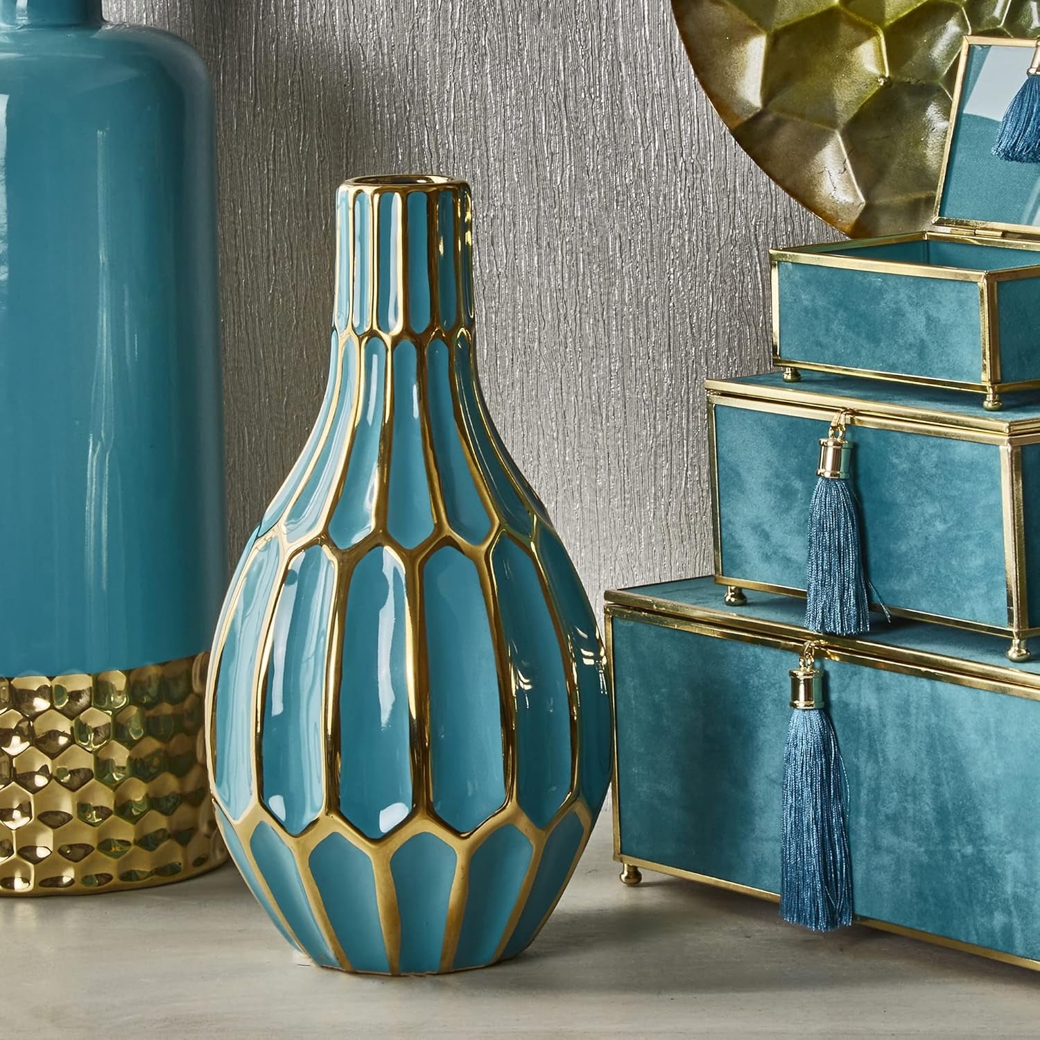 12540-02 Ceramic Vase, Turquoise Turquoise/Teal, 6.25X6.25X12