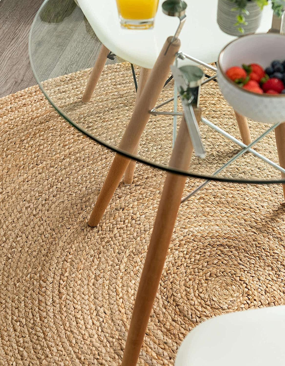 Handwoven Jute Area Rug - 3 Feet round - Natural Yarn - Rustic Vintage Beige Braided Reversible Rug - Eco Friendly Rugs for Bedroom - Kitchen - Living Room - Farmhouse (3' Round)