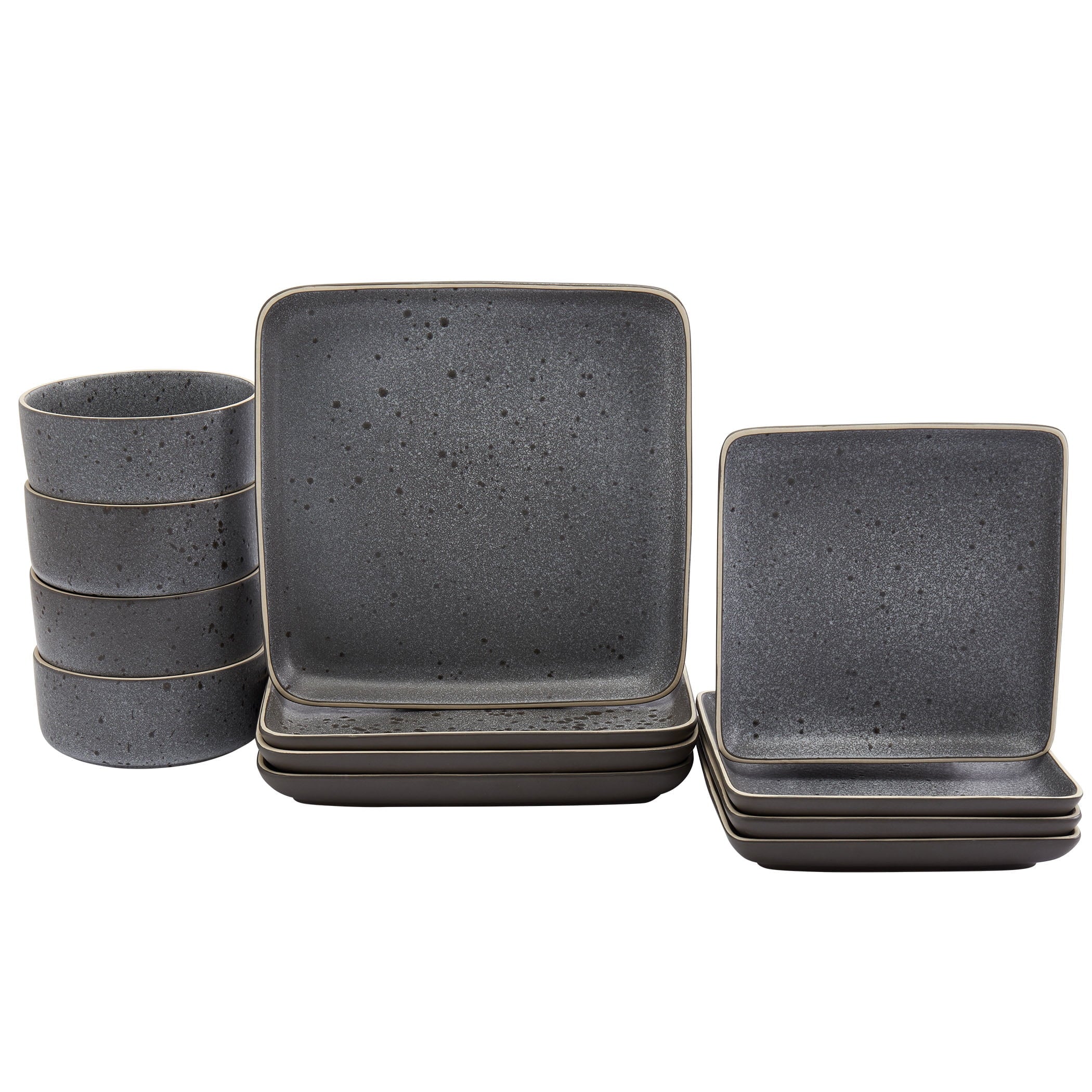 Tabletops Gallery 12 Piece Madison Dinnerware Set in Speckled Grey