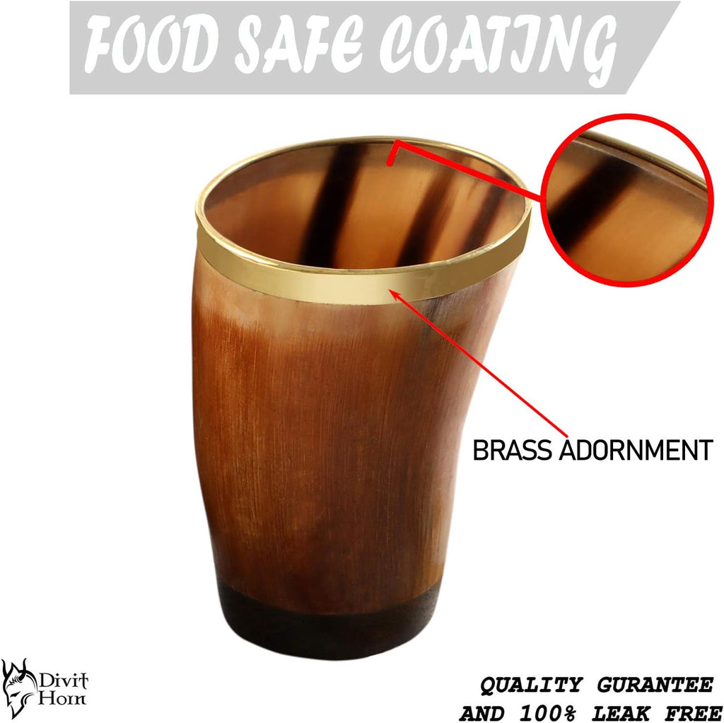 Divit Genuine Viking Drinking Horn Mug | Authentic Medieval Beer Horn Tankard | 24Oz Capacity Horn Cup/Stein. (Brown Shot Glass, Polished (Set of 6))