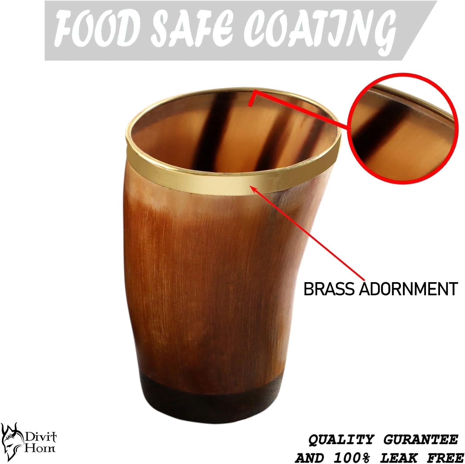 Divit Genuine Viking Drinking Horn Mug | Authentic Medieval Beer Horn Tankard | 24Oz Capacity Horn Cup/Stein. (Brown Shot Glass, Polished (Set of 6))