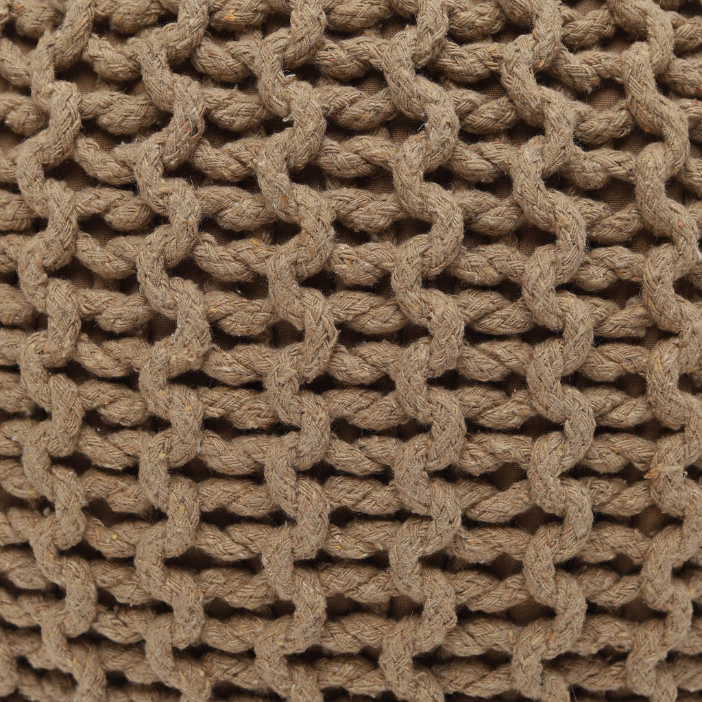 round Pouf Ottoman - Hand Knitted Cable Boho Poof Home Decor Pouffe Circular Footrest for Living Room - Bedroom - Lounge - 100% Cotton (19.5"X19.5"X14"; Beige)