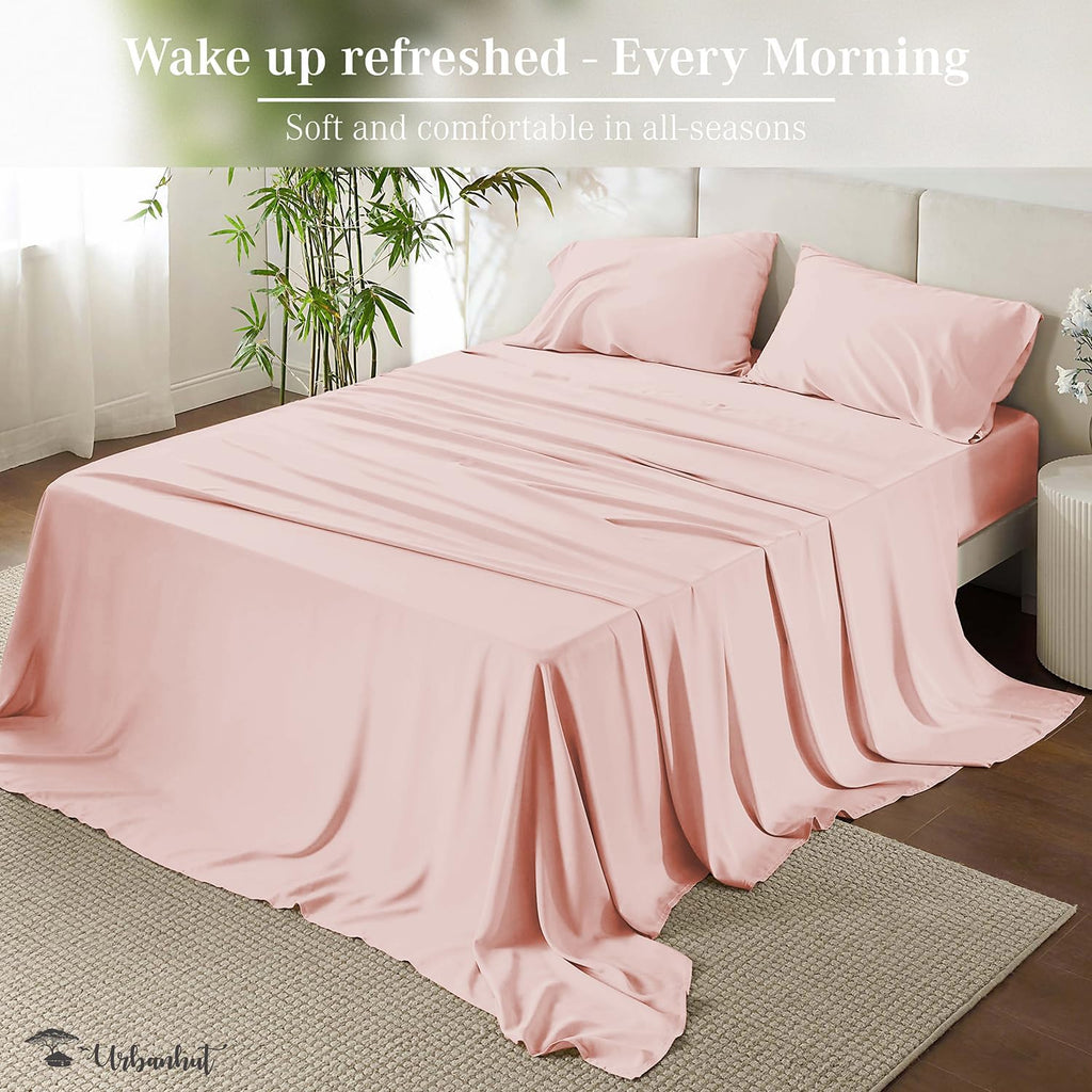 700 Thread Count Queen Size Egyptian Cotton Sheets, 4Pc Sheet Set Soft Luxury Bed Sheets for Queen Size Bed, Sateen Weave Hotel Sheets, 16'' Elasticized Deep Pocket - Blush Pink