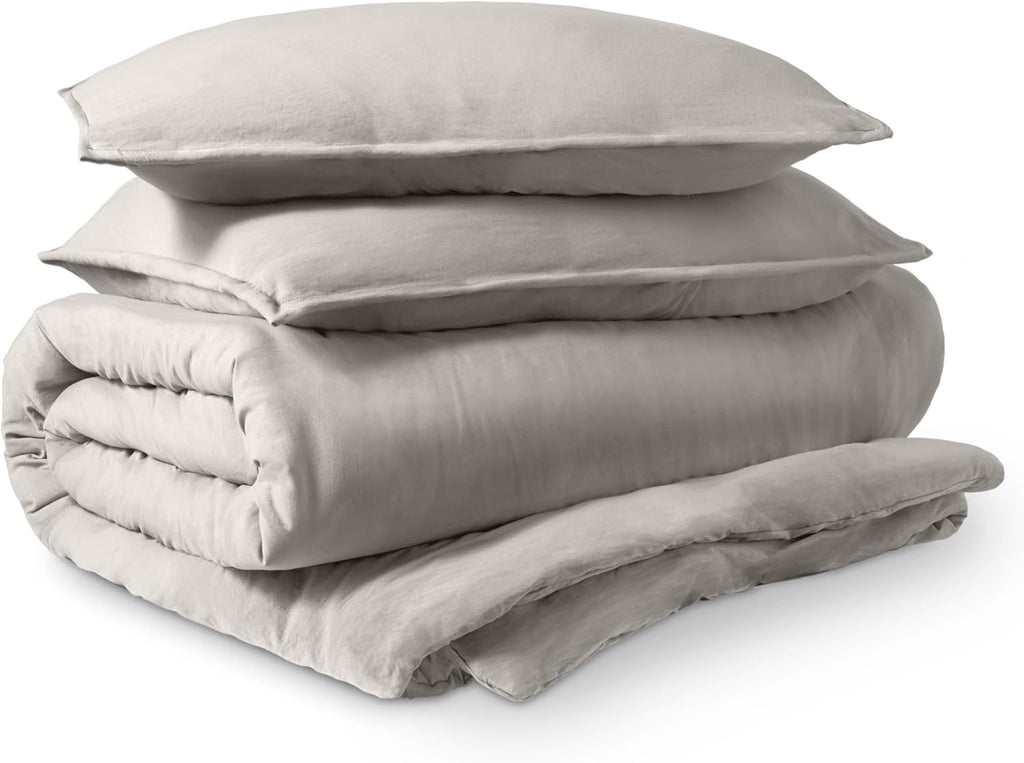 Ultra Soft Washed Microfiber Twin/Twin XL Duvet Cover with Zipper and Securing Ties and 1 Std. Pillow Sham, Linen-Like Look, Easy Care, Hypoallergenic (Twin/Twin XL, Fog)