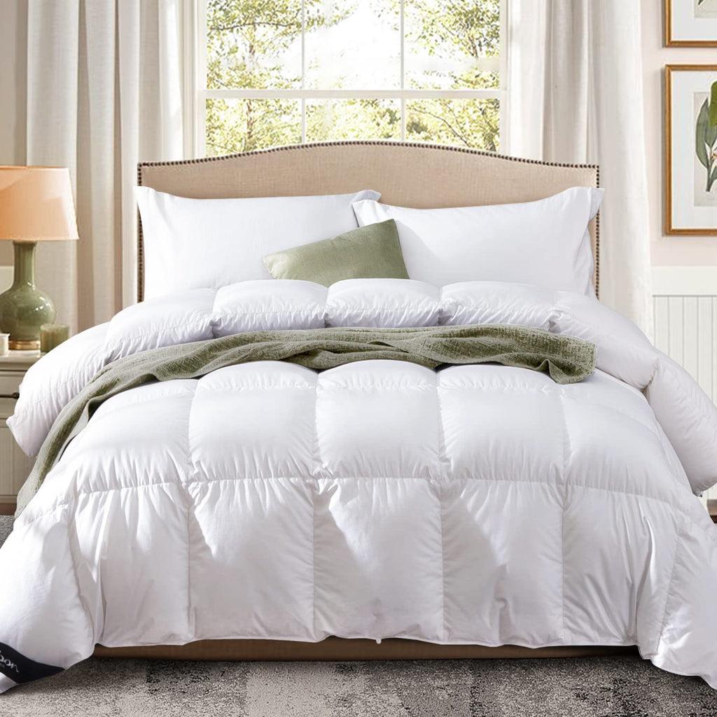 King Size down Comforter - All Season Duvet Insert with Medium Warmth, Soft and Noiseless Cover,8 Corner Tabs, and Machine Washable - White