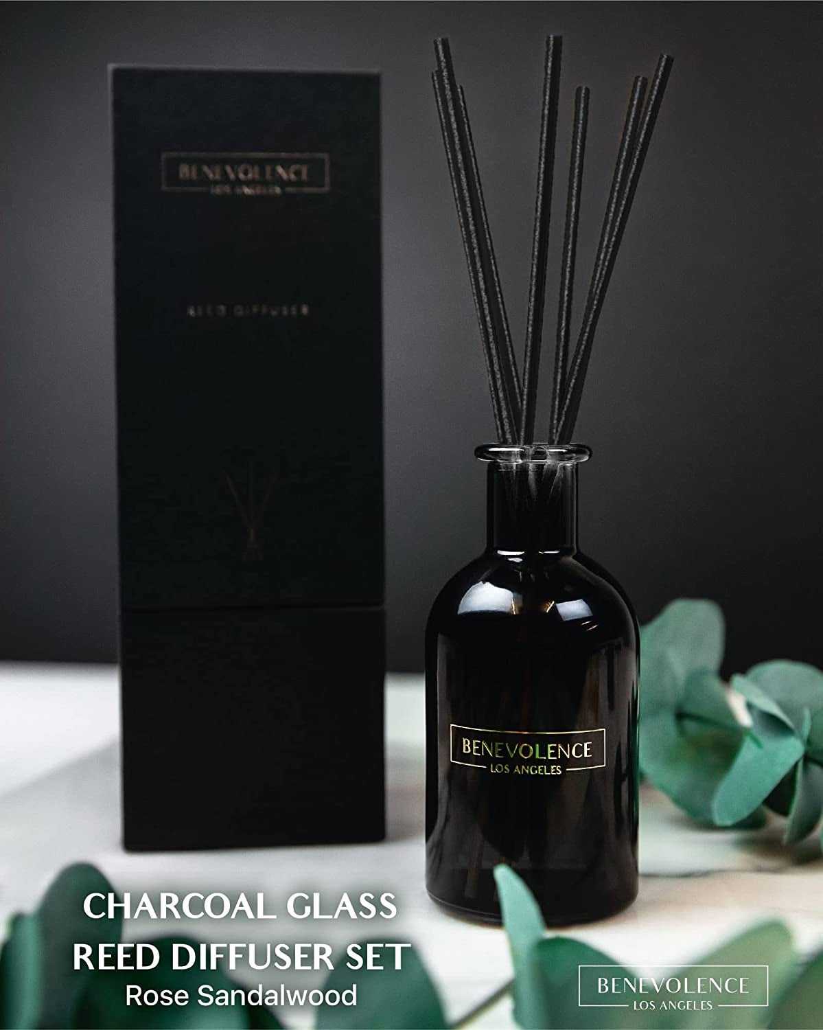 Reed Diffuser Set, Relaxing Rose & Sandalwood Fragrance Diffuser, Aromatherapy Reed Diffuser Sticks with Gift Box, Scented Sticks Diffuser, Bathroom Diffuser