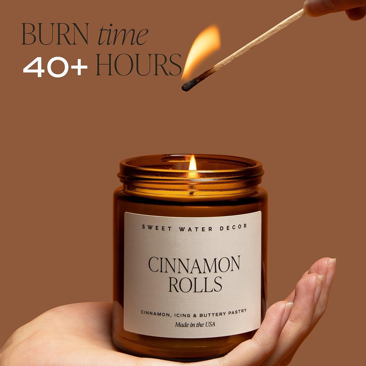 Cinnamon Roll Candle - Christmas Candle with Cinnamon, Icing & Buttery Pastry for Home - Cinnamon Soy Candle with 40 Hours Burn Time - 9Oz Black Lid Amber Jar Cinnamon Scents
