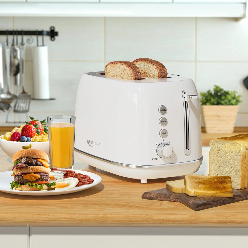 White Toaster, Retro 2 Slice Stainless Steel Toaster with Cancel, Defrost Fuction for Bread, Bagel, Wide Slots Revolution Toasters, Kitchen Appliances, Apartment Essentials Must Haves