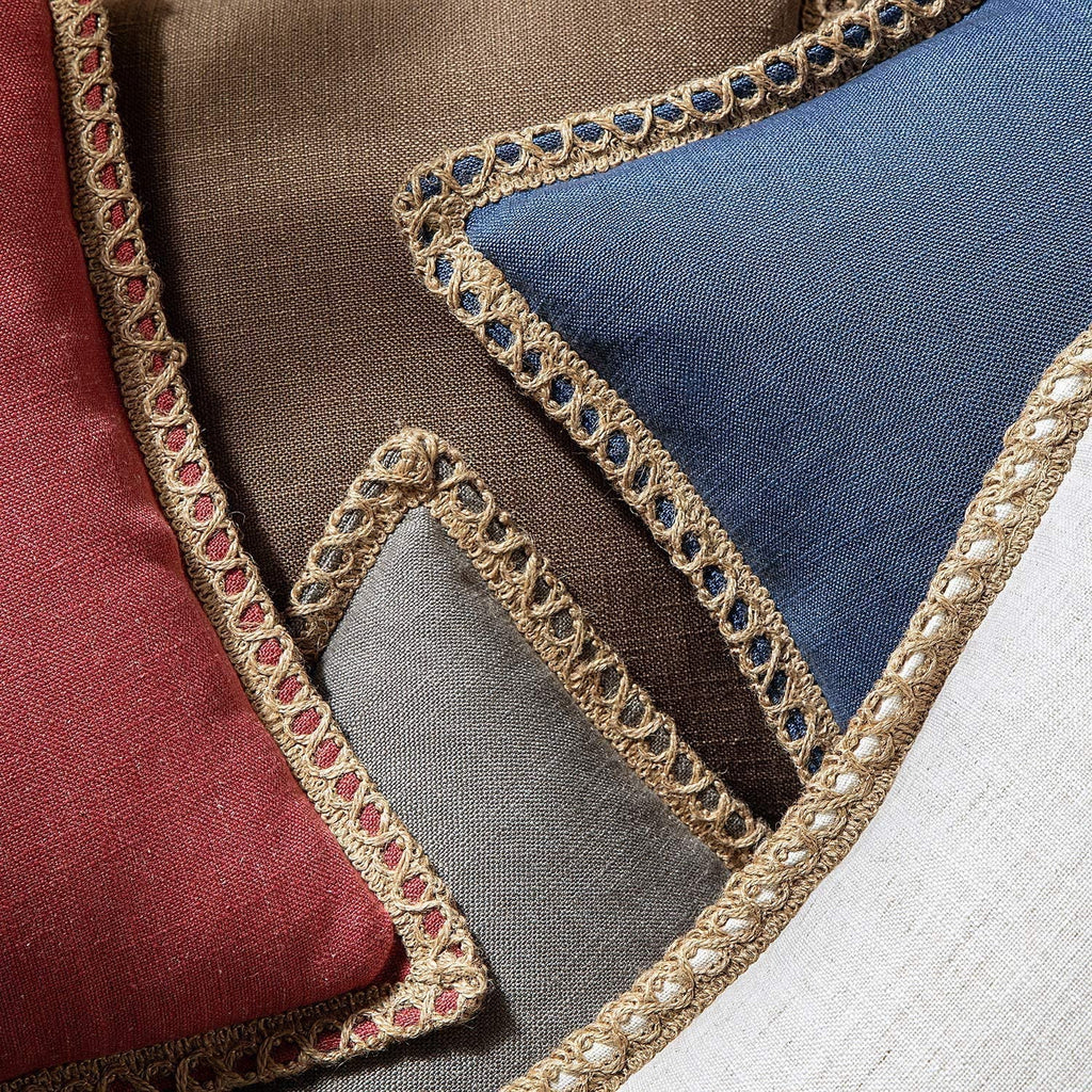 Linen Trimmed Farmhouse Series Decorative Throw Pillow, 12" X 20", Blue, 1 Pack