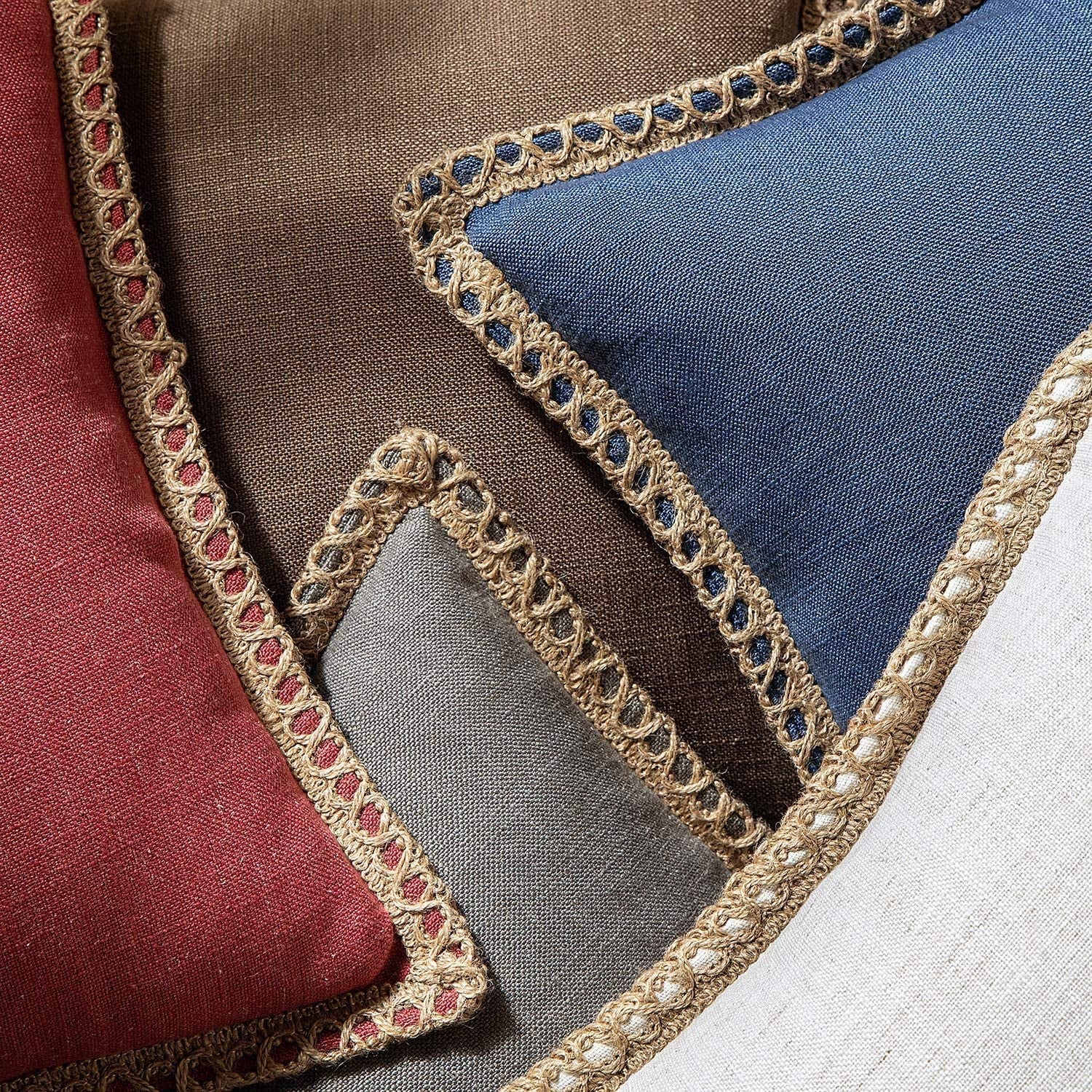 Linen Trimmed Farmhouse Series Decorative Throw Pillow, 12" X 20", Blue, 1 Pack