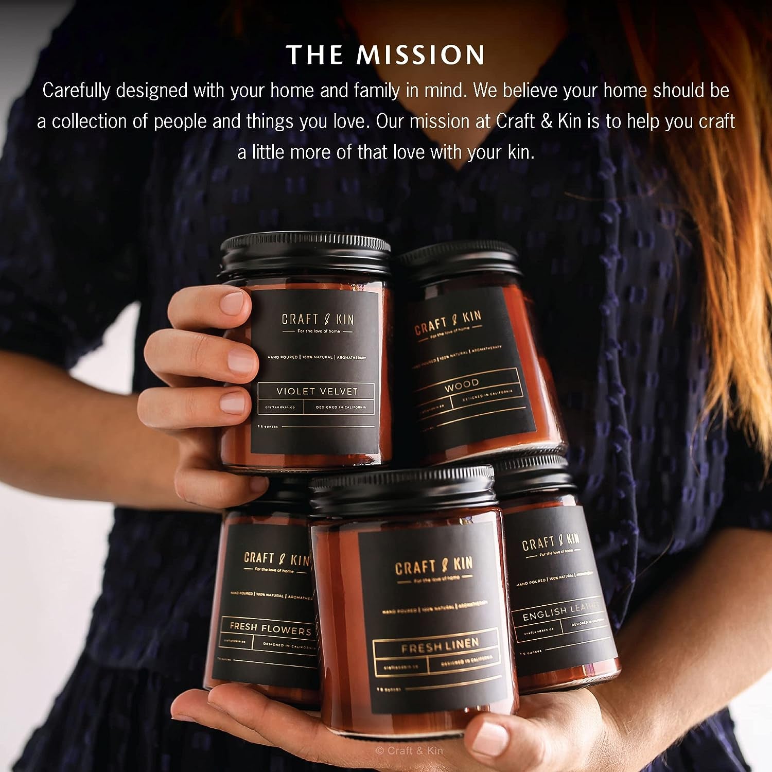 Craft and Kin Candle, Premium Scented Candles for Men & Women, Palo Santo Candles, Candle, Soy Candles for Home Scented, 8 Oz 45 Hour Burn, Fall Candles for Home in Amber Jar