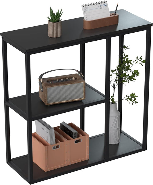 Console Table, 12'' Narrow Entryway Table for Living Room, 31.5'' X 31.5'' Black Industrial Sofa Table with 3-Tier Storage Shelves for Corridor, Hallway, Black