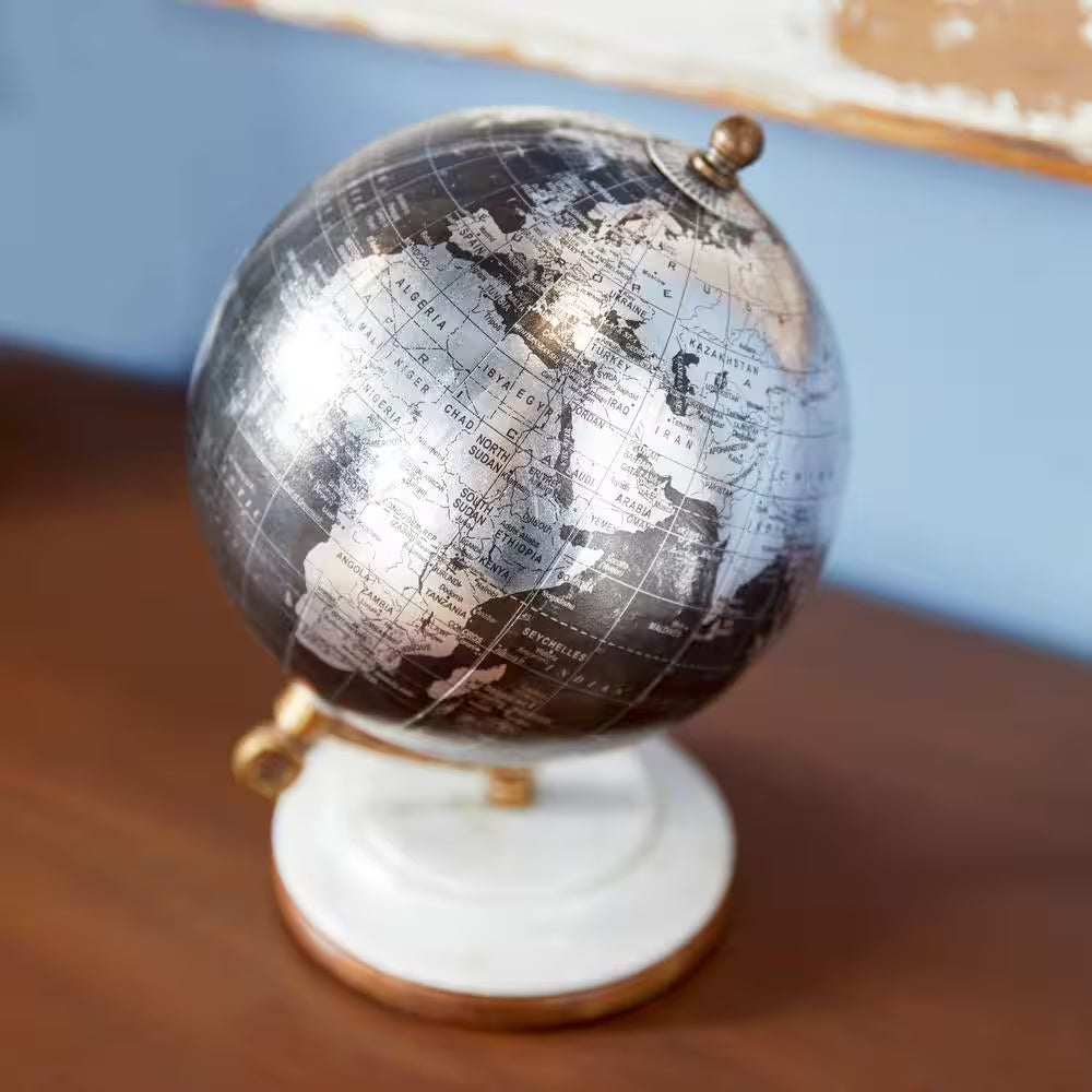 7 In. Black Plastic Decorative Globe with Marble Base