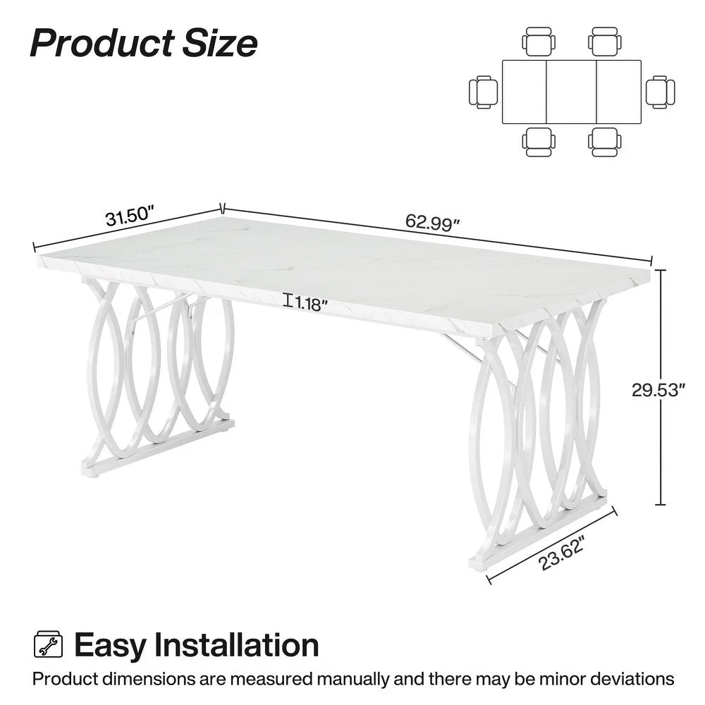 Modern 63 in Rectangle Geometric Legs Dining Table, White