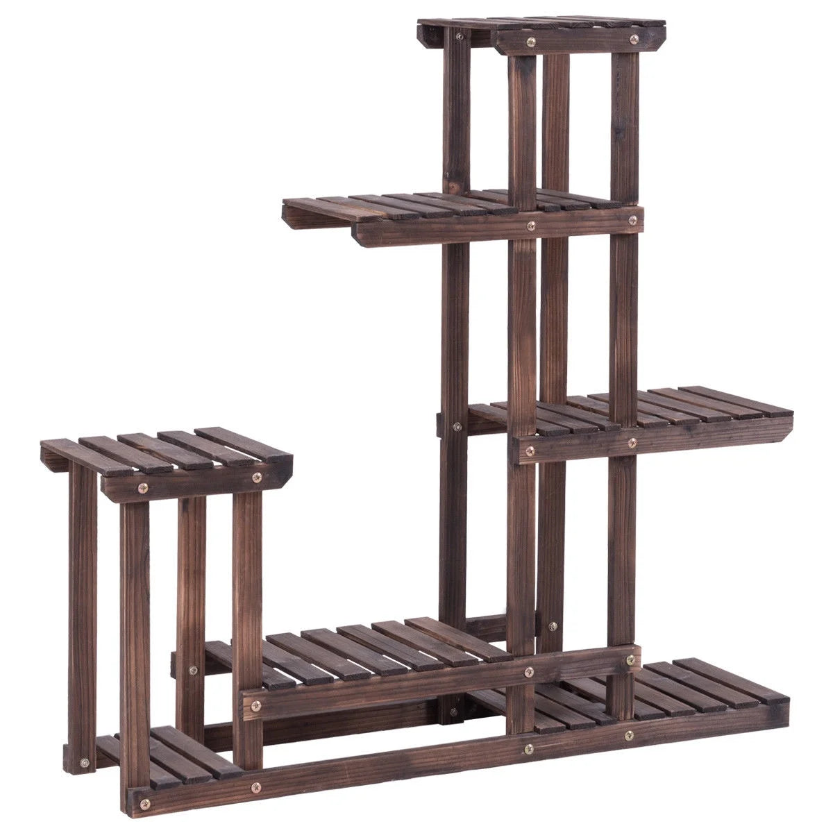 Outdoor Wooden Plant Flower Display Stand 6 Wood Shelf Storage Rack Garden