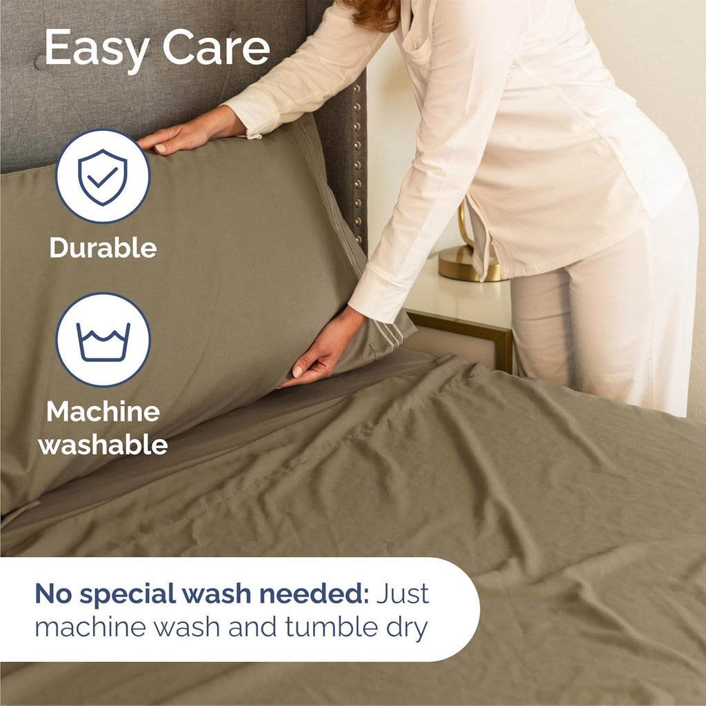 Queen Size 4 Piece Sheet Set - Comfy Breathable & Cooling Sheets - Hotel Luxury Bed Sheets for Women & Men - Deep Pockets, Easy-Fit, Extra Soft and Wrinkle Free Sheets - Khaki Oeko-Tex Bed Sheet Set