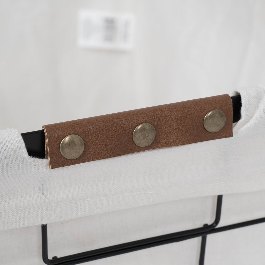 60L Rectangular Steel Wire Laundry Basket with Removable Cotton Blend Liner for Adult, Black & Natural