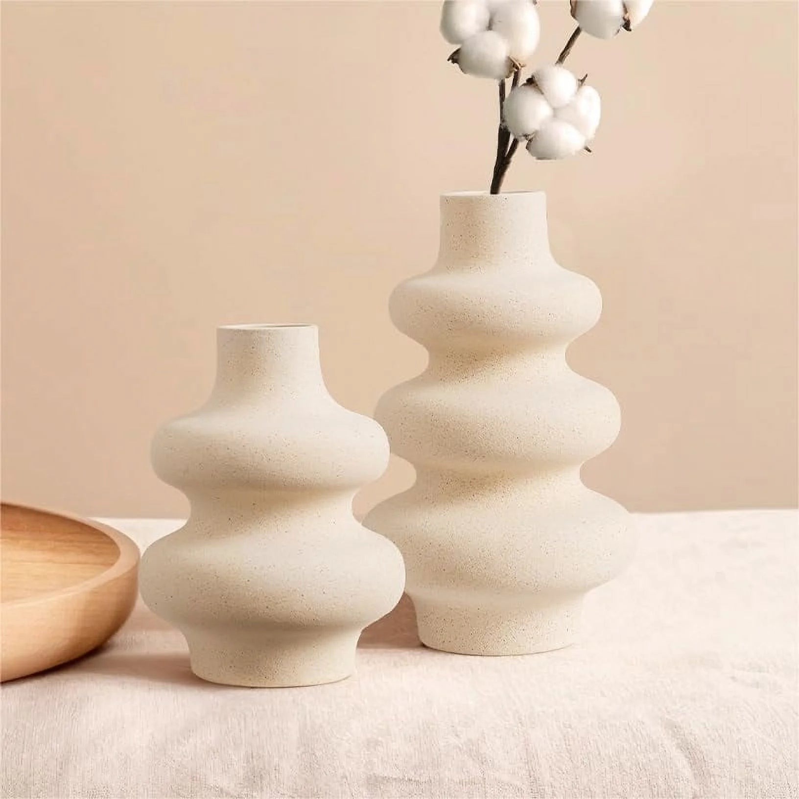 Ceramic Vases Set of 2, Modern Unique Matte Decorative Flower Vase for Home Centerpieces Living Decor, off White Minimalist Nordic Boho Vase for Flower Bouquet, Pampas Grass