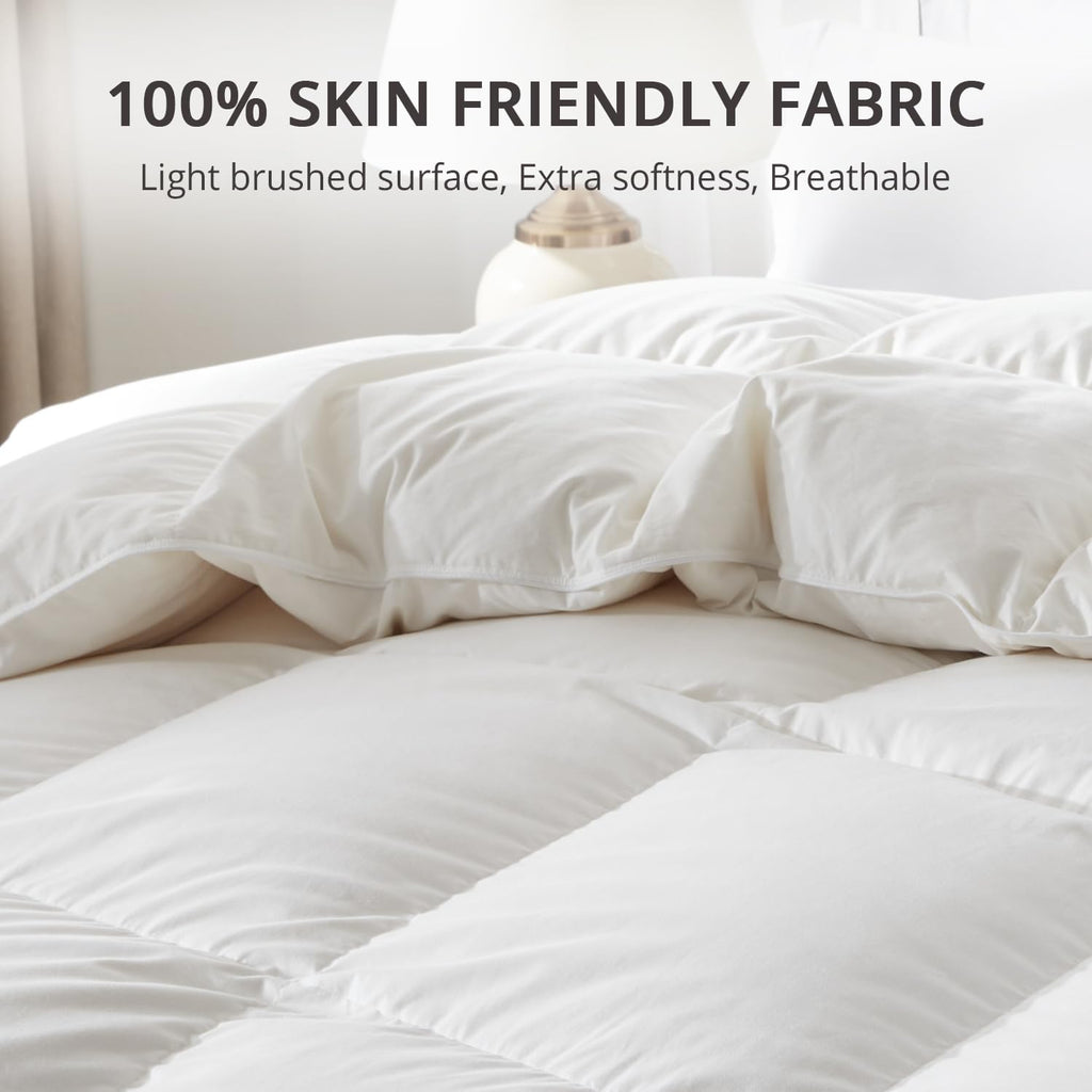 King Size down Comforter - All Season Duvet Insert with Medium Warmth, Soft and Noiseless Cover,8 Corner Tabs, and Machine Washable - White