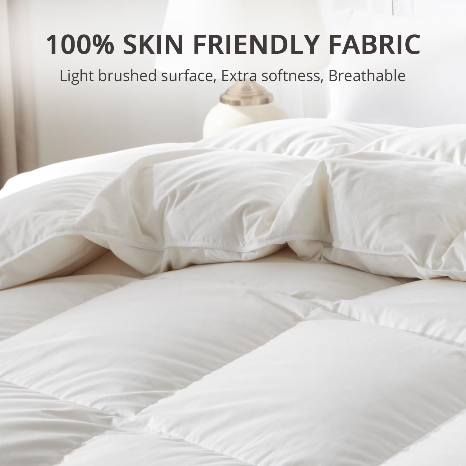 King Size down Comforter - All Season Duvet Insert with Medium Warmth, Soft and Noiseless Cover,8 Corner Tabs, and Machine Washable - White