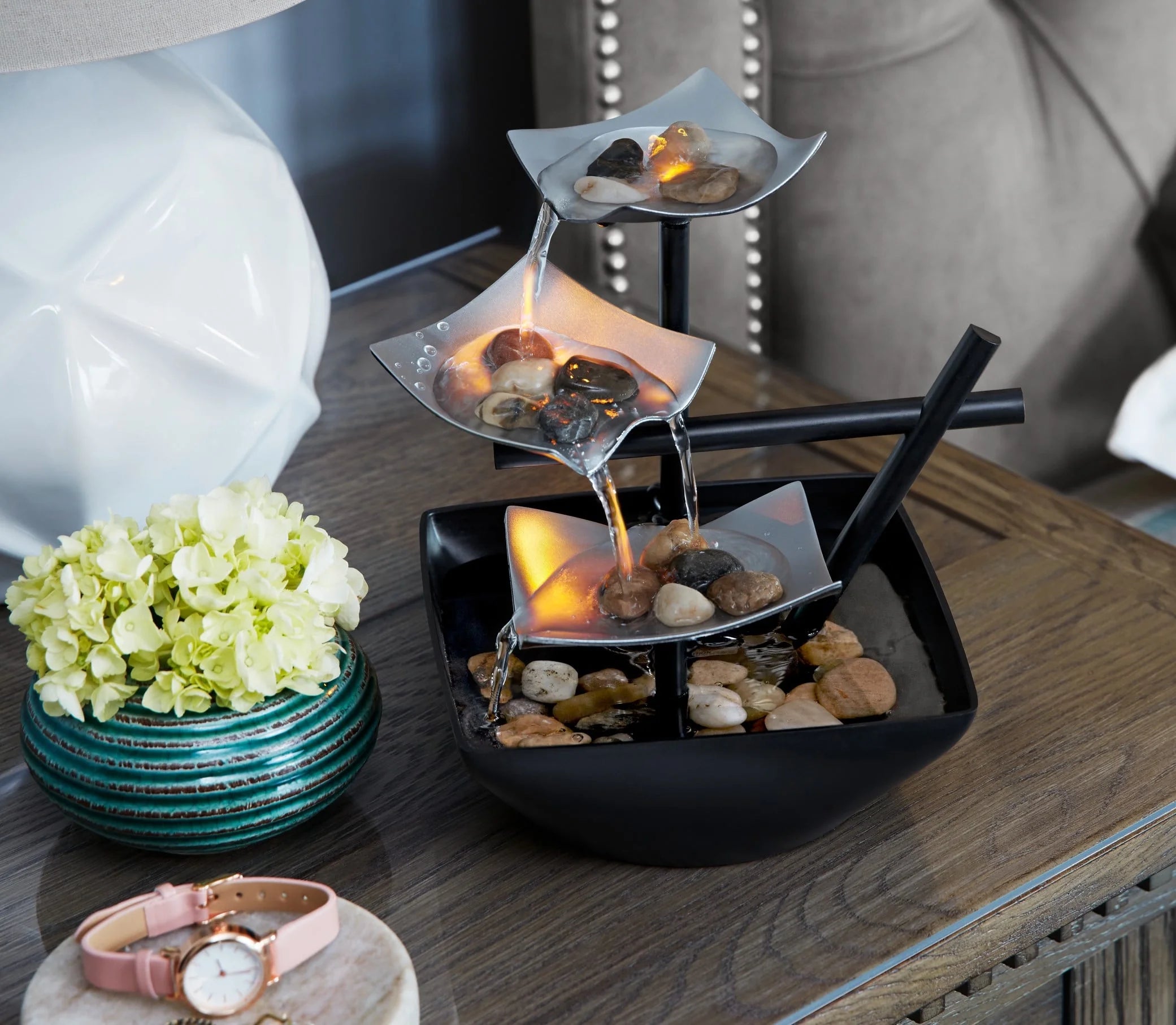 Envirascape Silver Springs Corded Electric Indoor Water Fountain, Natural River Rocks